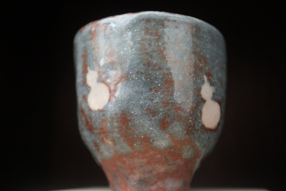 Japanese shino ware Shino glaze Tea coffee cup auspicious 6 Gourds pattern(come with handmade paulownia wood box and handwriting calligra
