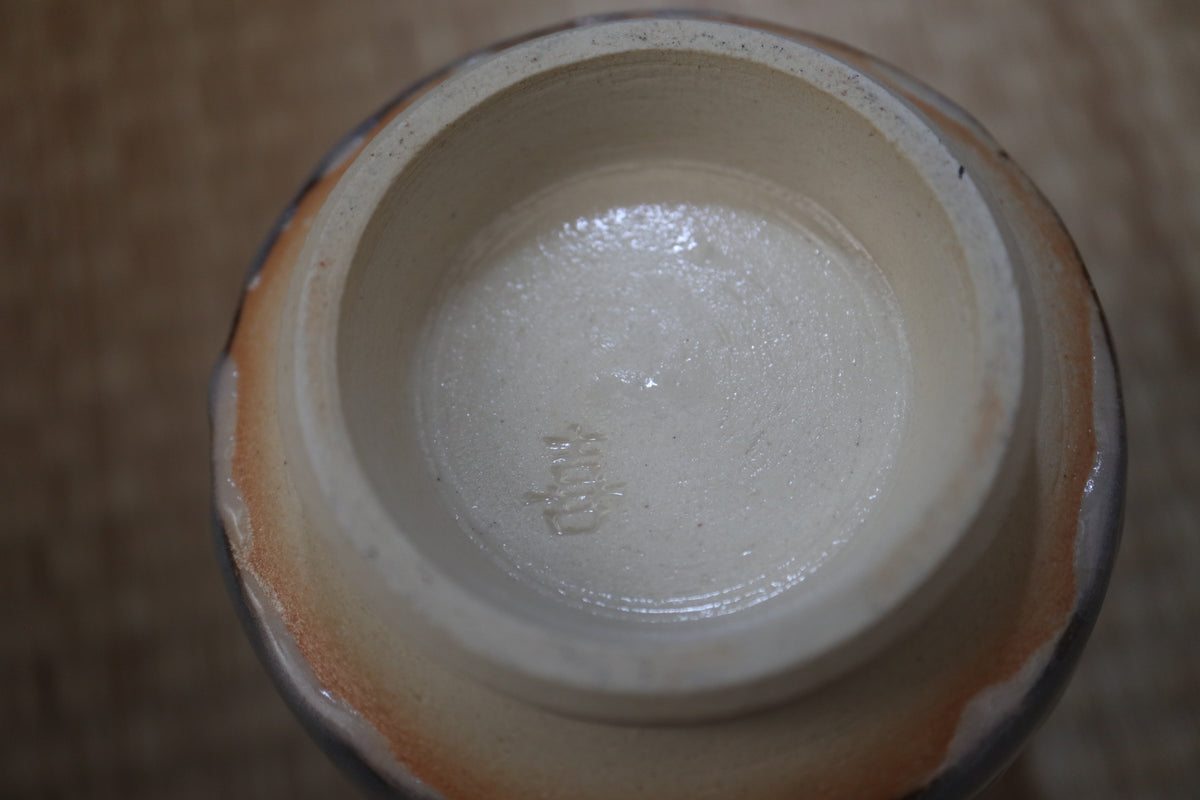 Japanese Kyo ware Kiyomizu ware pottery 春秋」 Shino glaze Tea coffee cup handmade in Kyoto  (with paulownia wood box and handwritten calligraphy)