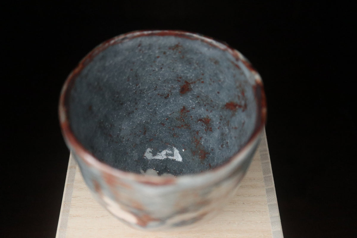 Japanese shino ware Shino glaze Tea coffee cup auspicious 6 Gourds pattern(come with handmade paulownia wood box and handwriting calligra