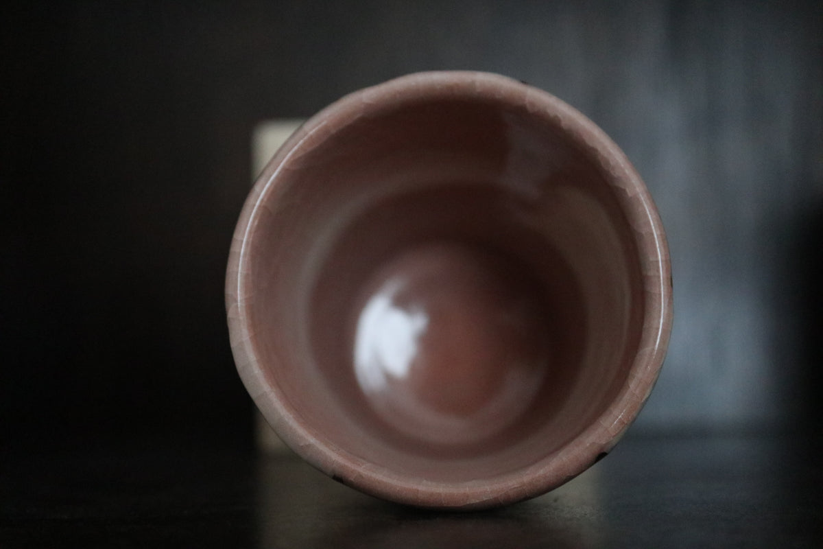 Japanese Kyo ware Kiyomizu ware pottery Shino inka Tea coffee cup handmade in Kyoto  (with paulownia wood box and handwritten calligraphy)